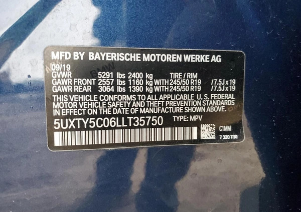 BMW X3 cena 64000 przebieg: 57962, rok produkcji 2020 z Toszek małe 67